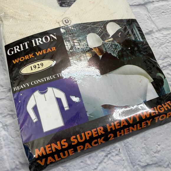 New Grit Iron Work Wear Thermal Henley Shirts Pack of 2 Size 2XL Off White - Picture 3 of 6